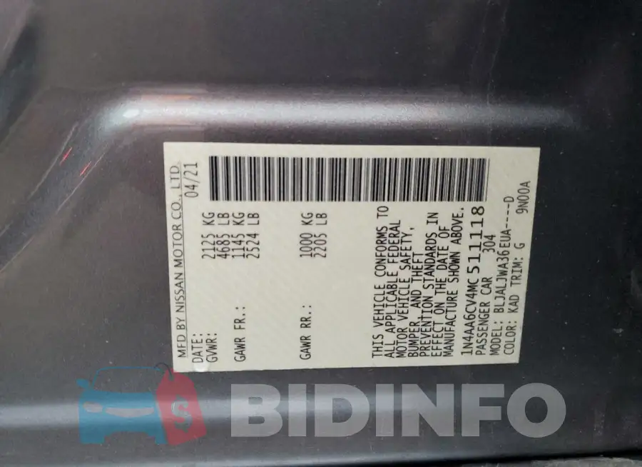 1N4AA6CV4MC511118 Photo# 12