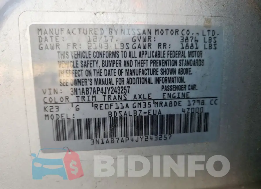 3N1AB7AP4JY243257 Photo# 12