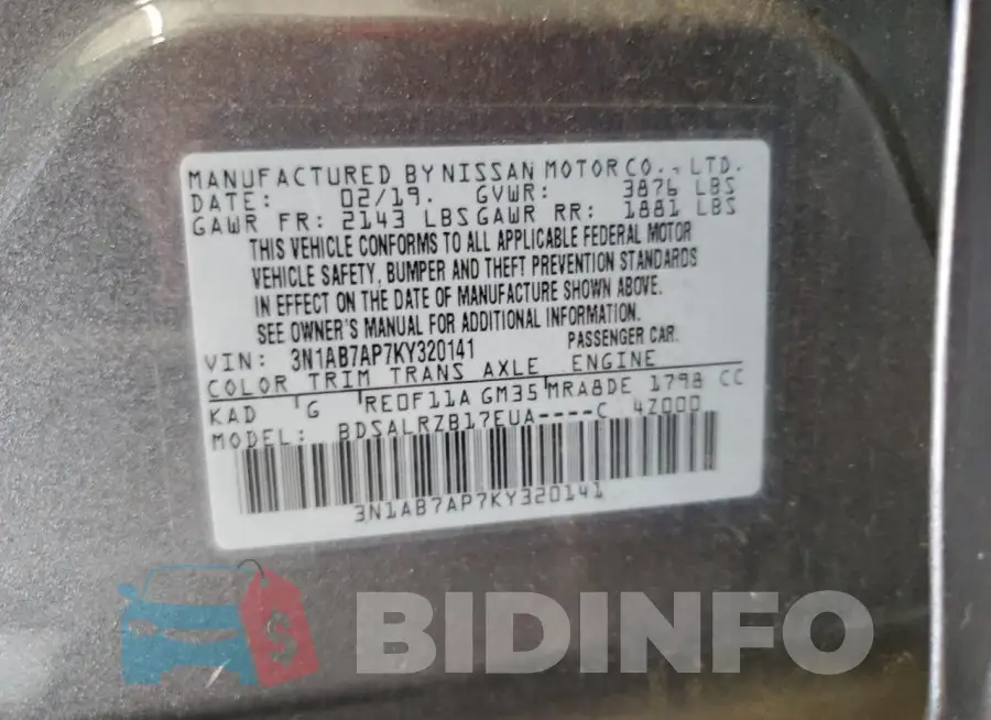 3N1AB7AP7KY320141 Photo# 13