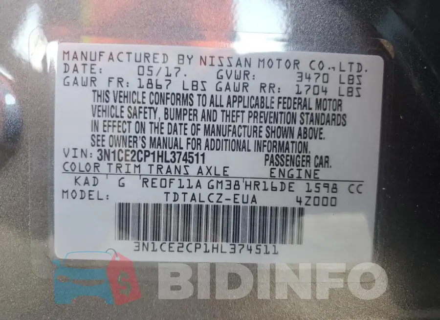 3N1CE2CP1HL374511 Photo# 12