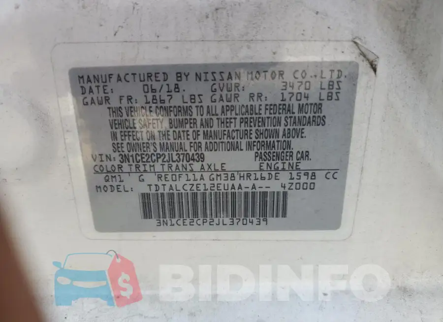 3N1CE2CP2JL370439 Photo# 12