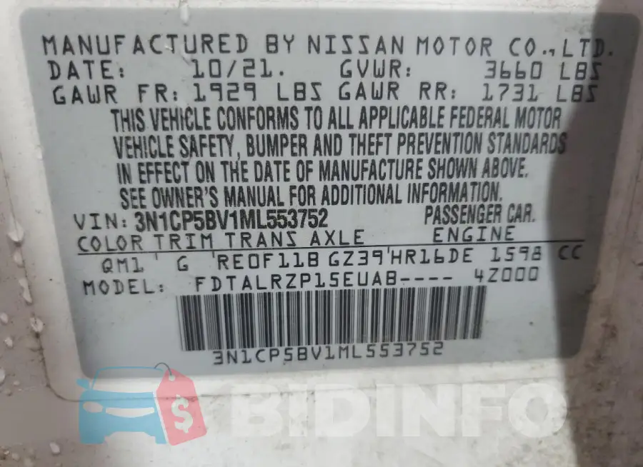 3N1CP5BV1ML553752 Photo# 12