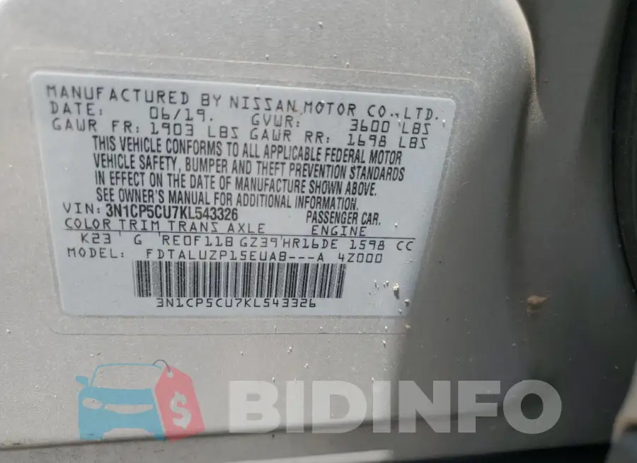 3N1CP5CU7KL543326 Photo# 14