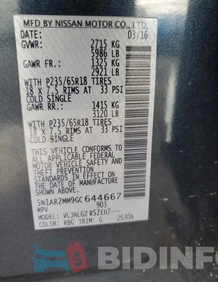 5N1AR2MM9GC644667 Photo# 13