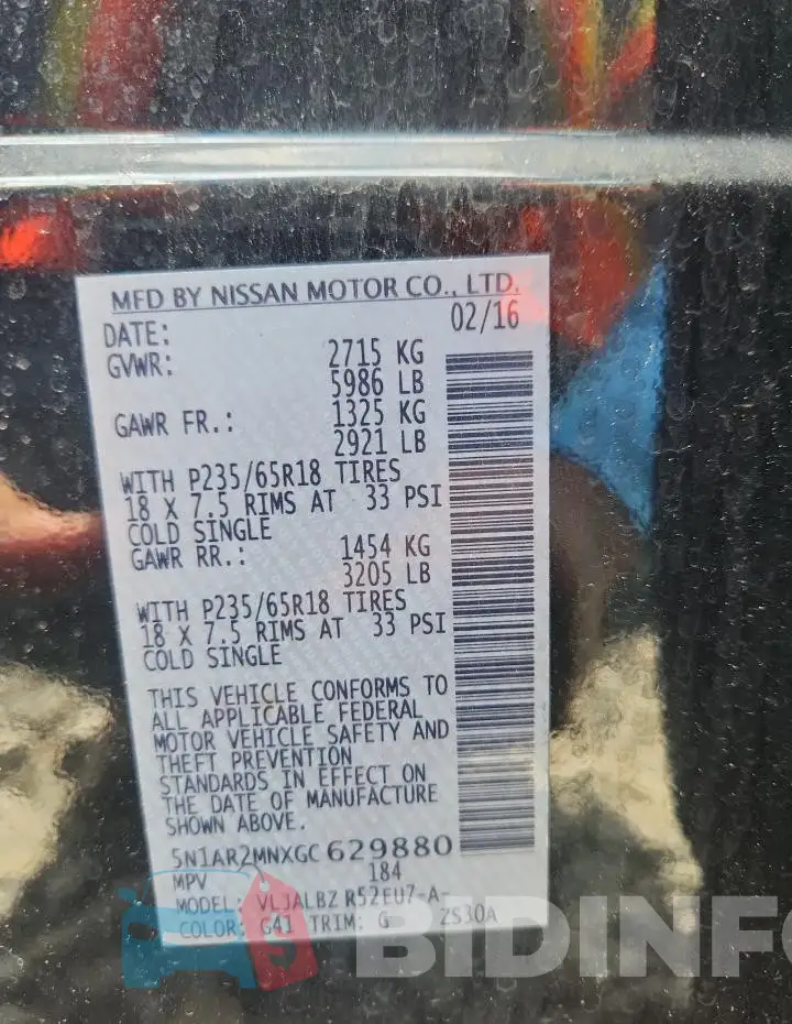 5N1AR2MNXGC629880 Photo# 13