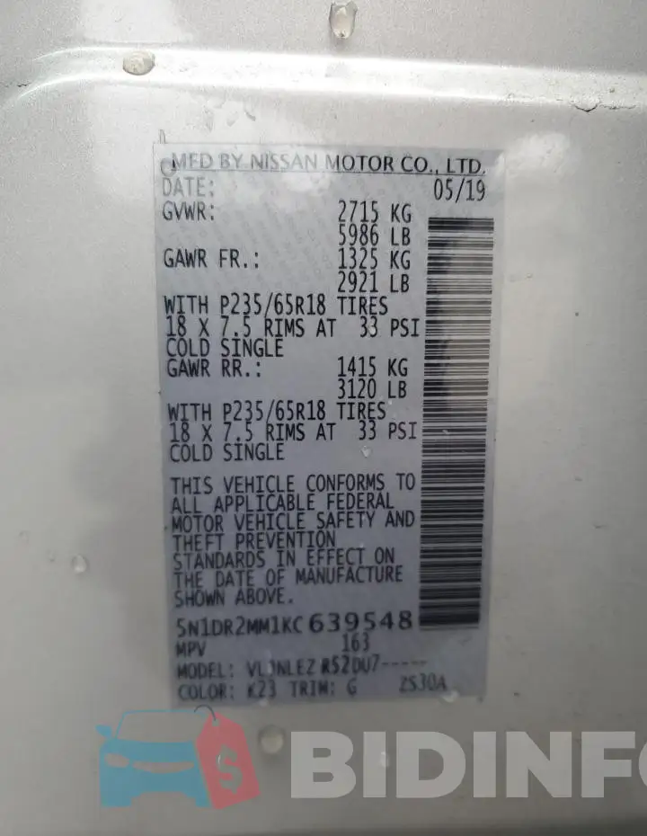 5N1DR2MM1KC639548 Photo# 14