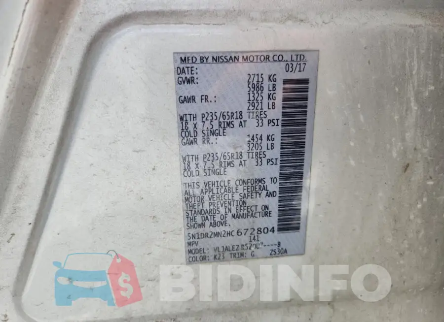 5N1DR2MN2HC672804 Photo# 14
