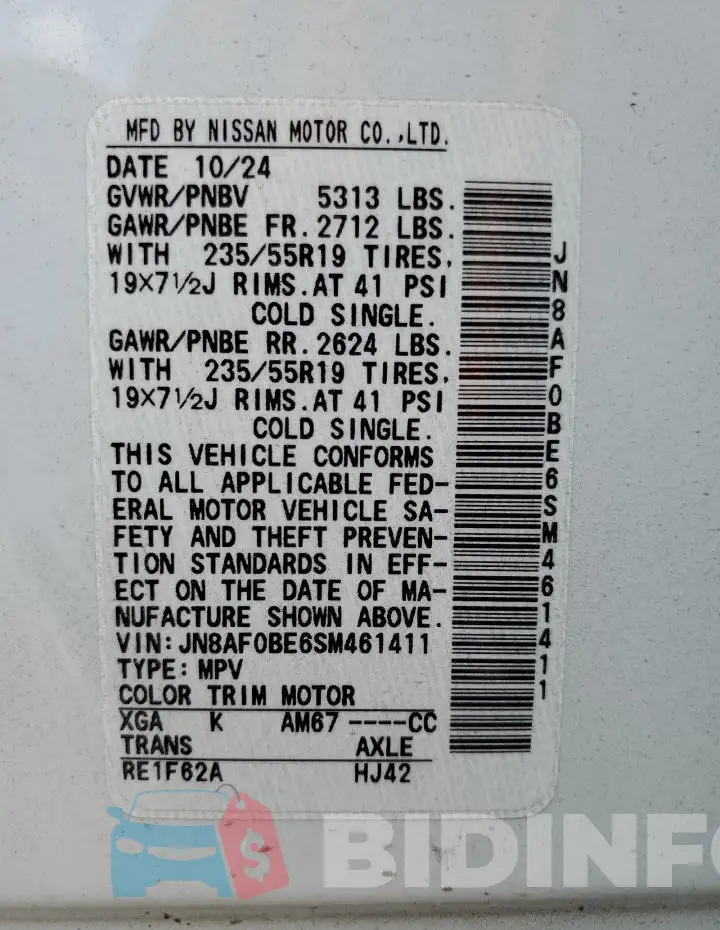 JN8AF0BE6SM461411 Photo# 13