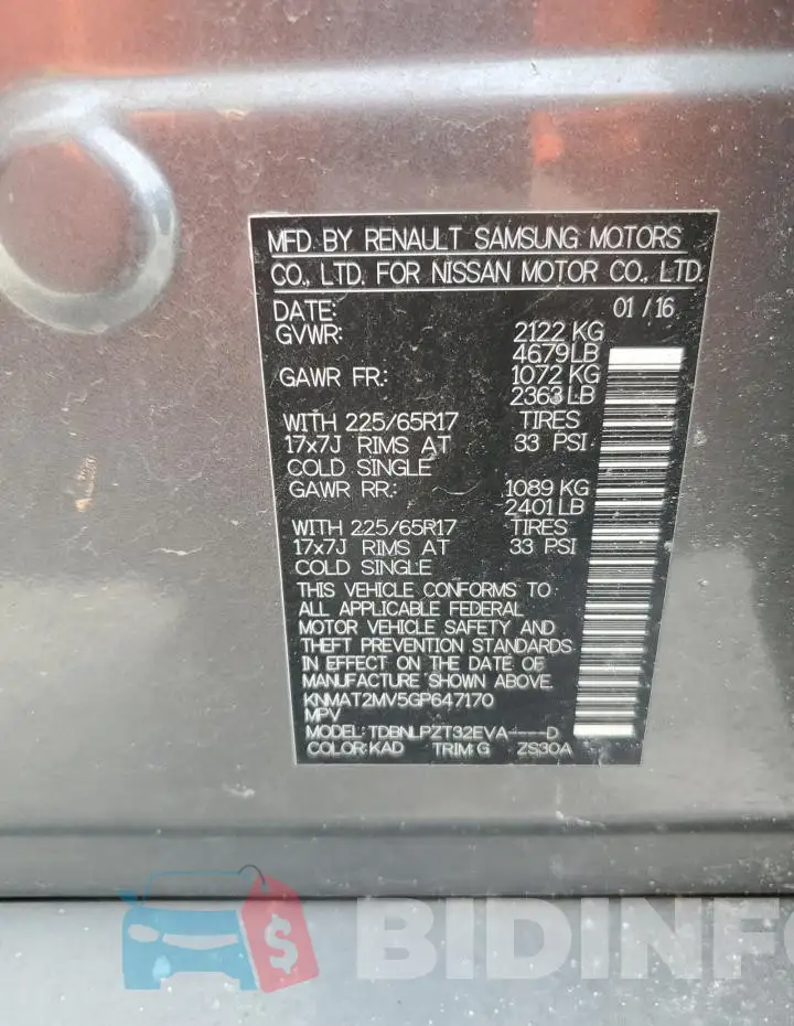KNMAT2MV5GP647170 Photo# 13