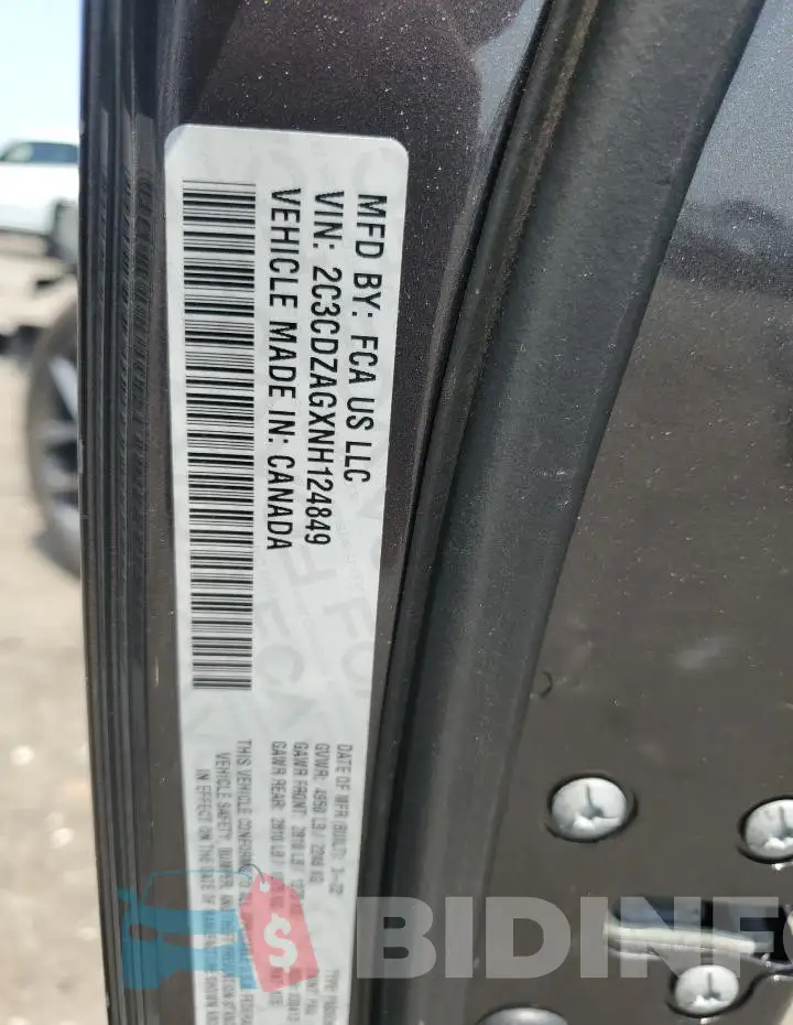 2C3CDZAGXNH124849 Photo# 12