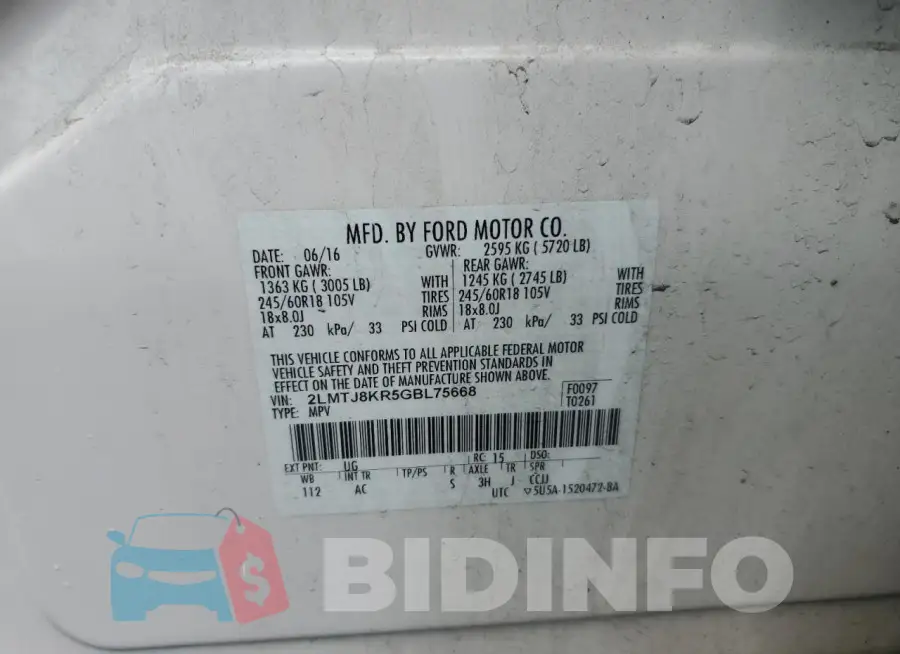 2LMTJ8KR5GBL75668 Photo# 13