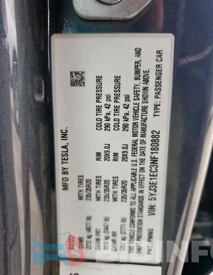 5YJ3E1EC3NF180882 Photo# 13