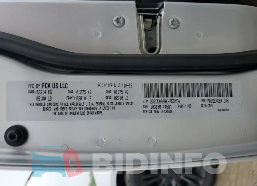 2C3CCAAG8KH755454 Photo# 13