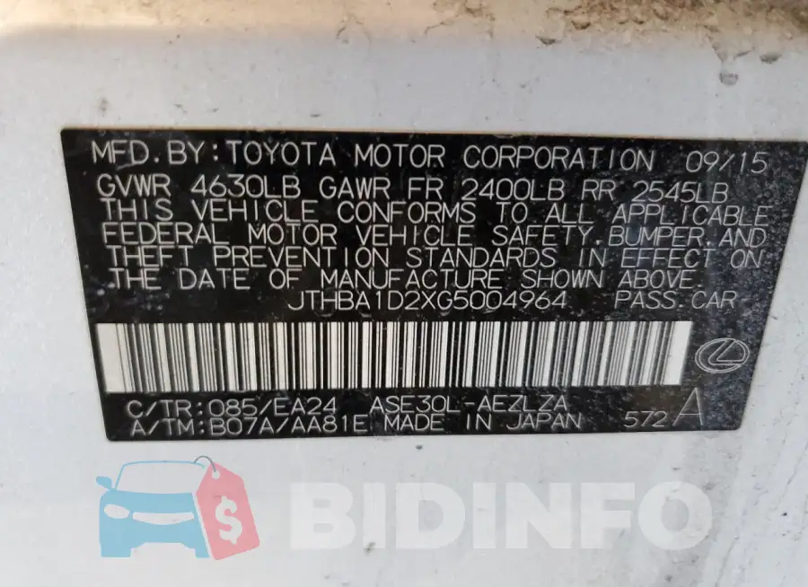 JTHBA1D2XG5004964 Photo# 12