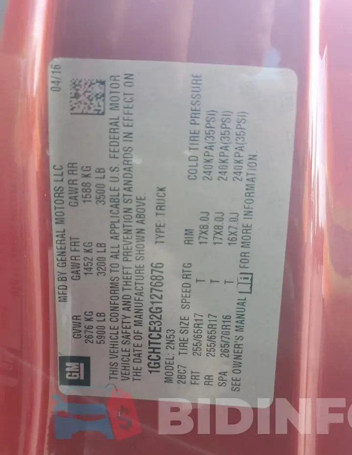 1GCHTCE32G1276876 Photo# 12
