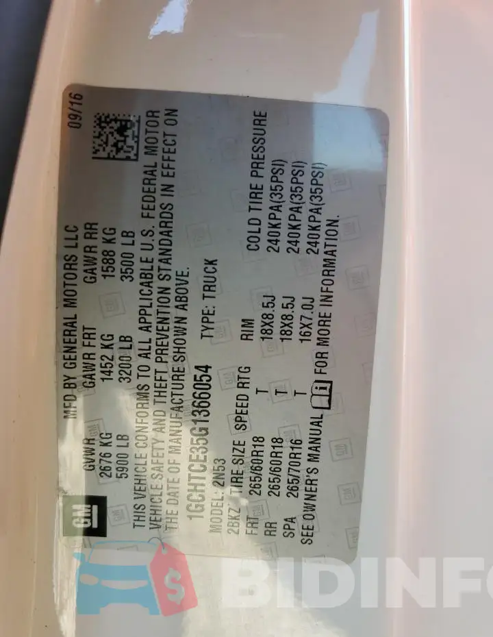 1GCHTCE35G1366054 Photo# 12