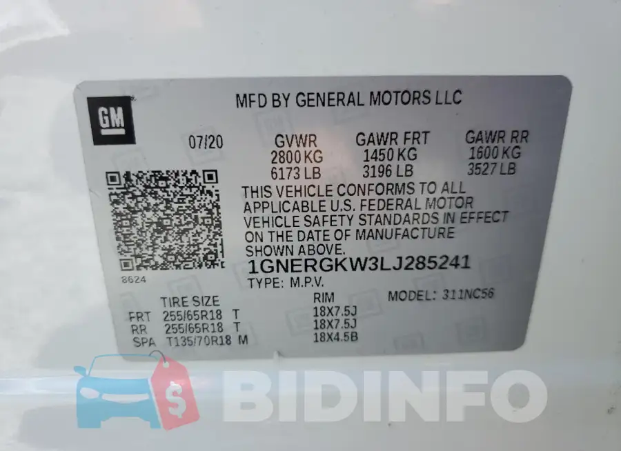 1GNERGKW3LJ285241 Photo# 13