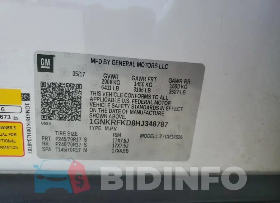 1GNKRFKD8HJ348787 Photo# 13