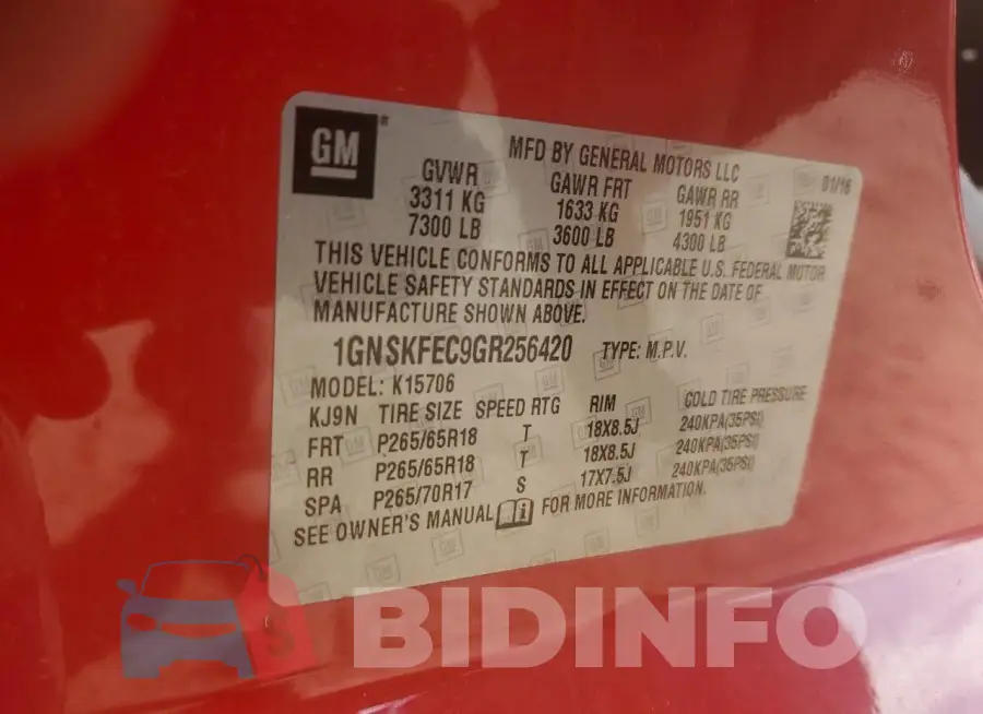 1GNSKFEC9GR256420 Photo# 13