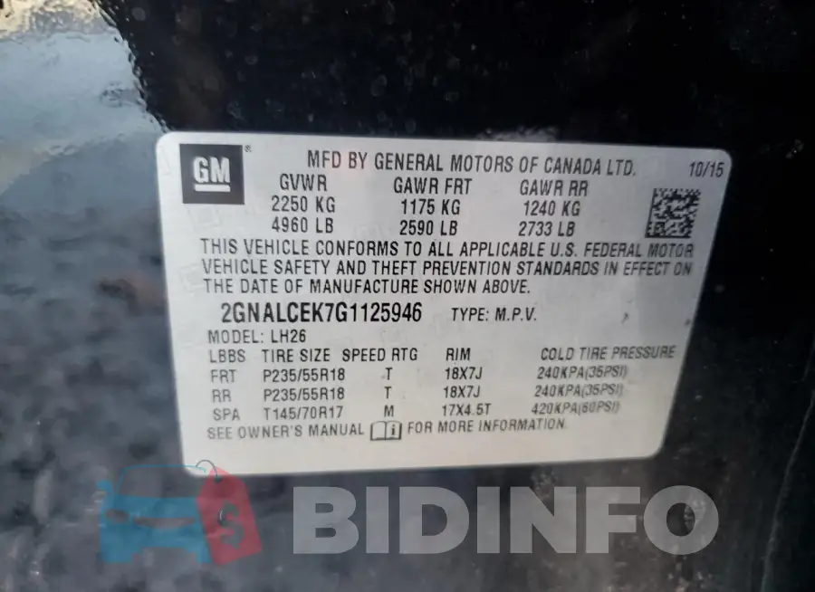 2GNALCEK7G1125946 Photo# 13