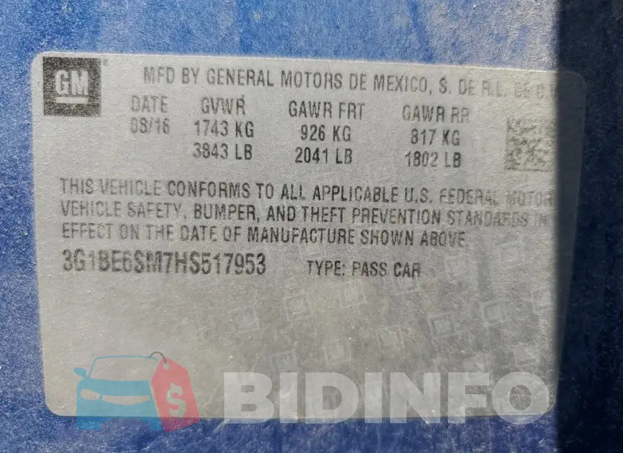 3G1BE6SM7HS517953 Photo# 12
