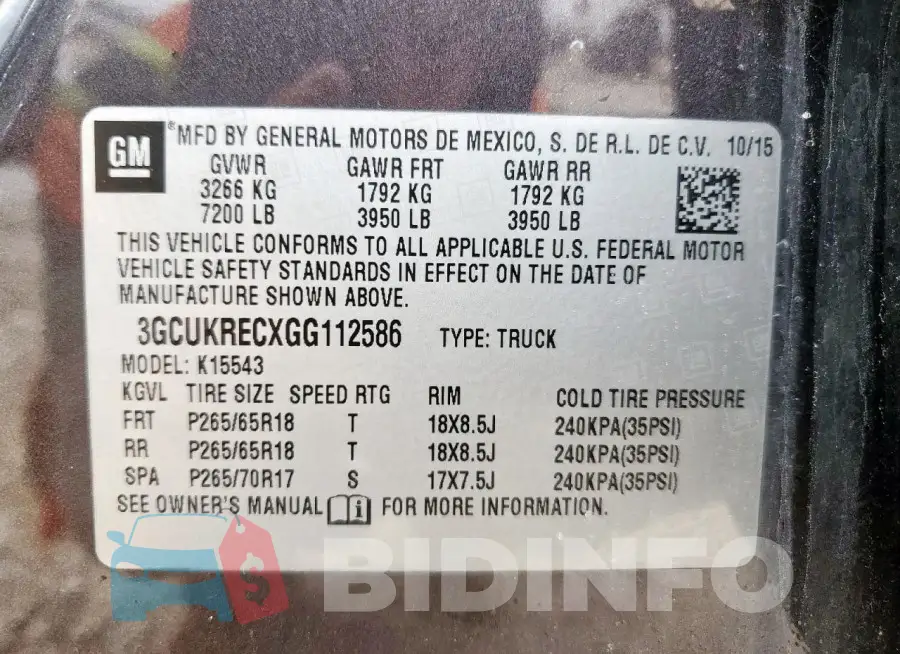 3GCUKRECXGG112586 Photo# 12