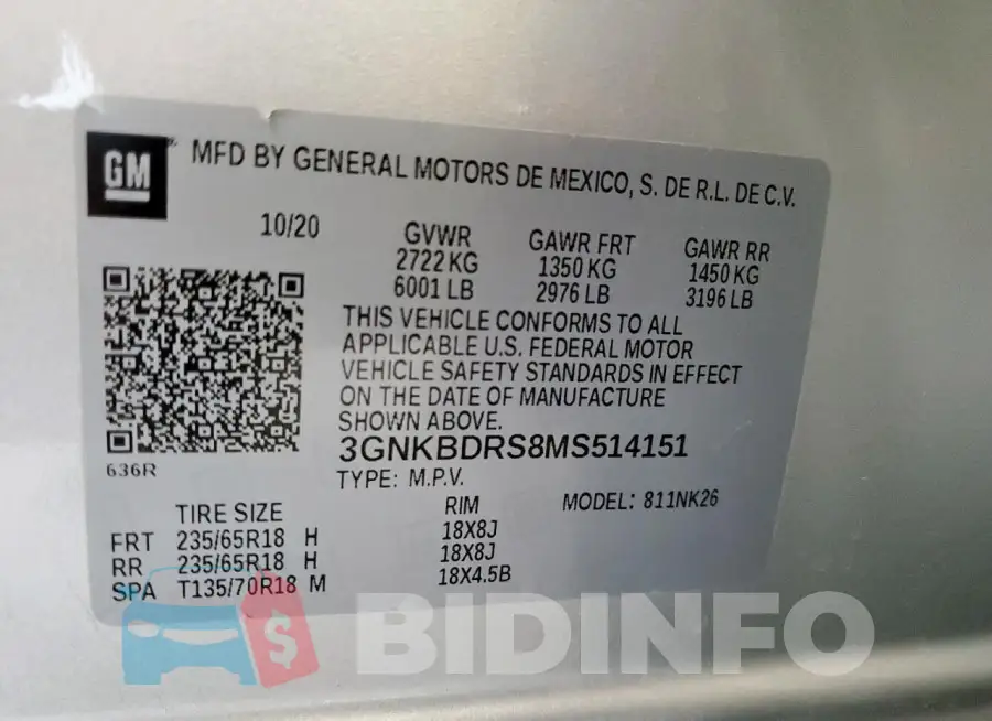 3GNKBDRS8MS514151 Photo# 13