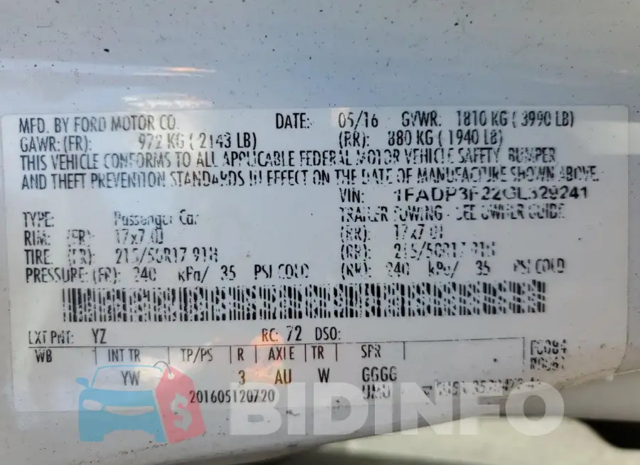 1FADP3F22GL329241 Photo# 13