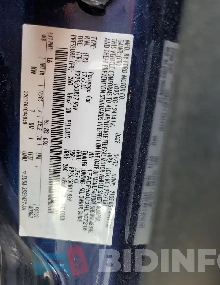 1FADP5AU3HL107216 Photo# 14