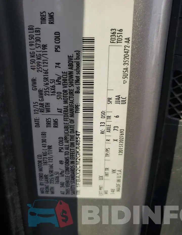 1FBAX2CM2GKA48547 Photo# 13