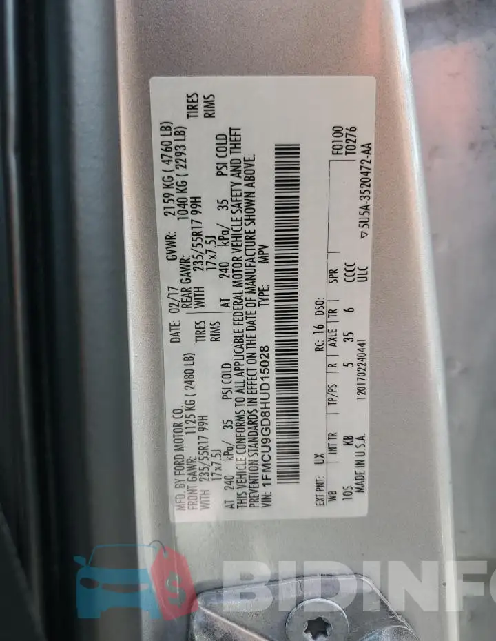 1FMCU9GD8HUD15028 Photo# 13