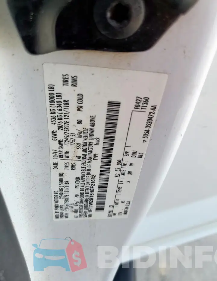1FT7W2BT5HEF21682 Photo# 12
