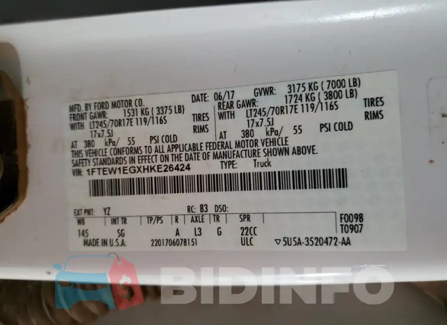 1FTEW1EGXHKE26424 Photo# 12