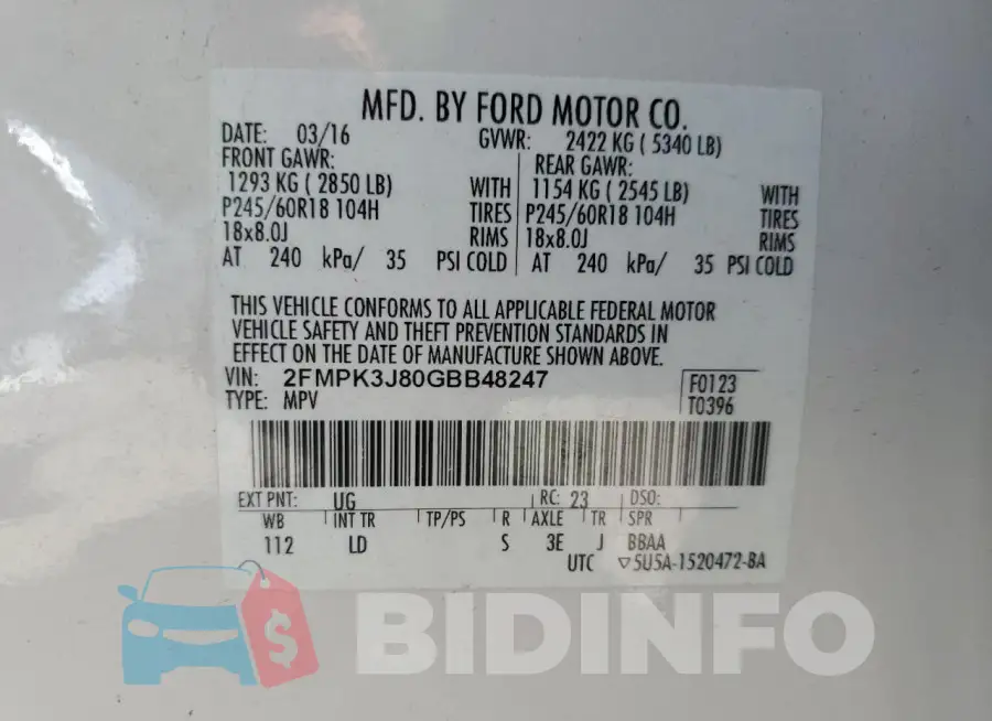 2FMPK3J80GBB48247 Photo# 12