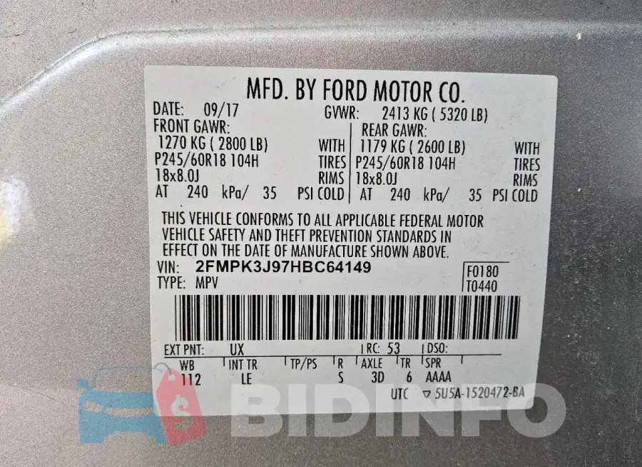 2FMPK3J97HBC64149 Photo# 13