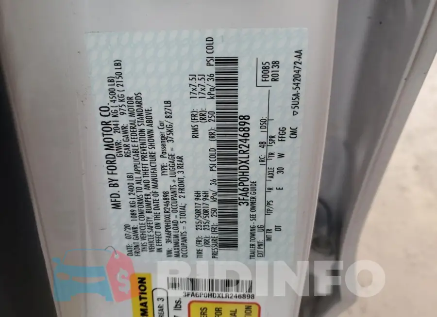 3FA6P0HDXLR246898 Photo# 13