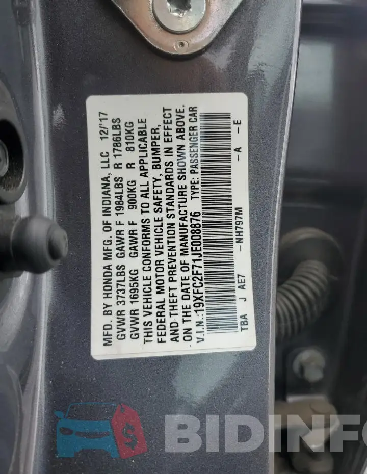 19XFC2F71JE008876 Photo# 12