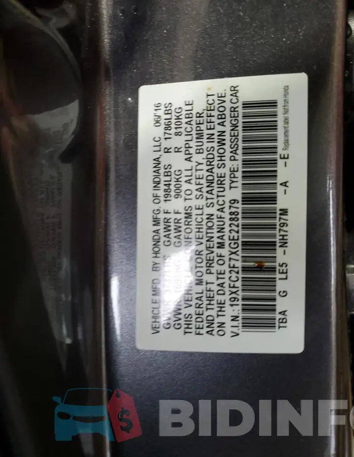 19XFC2F7XGE228879 Photo# 12