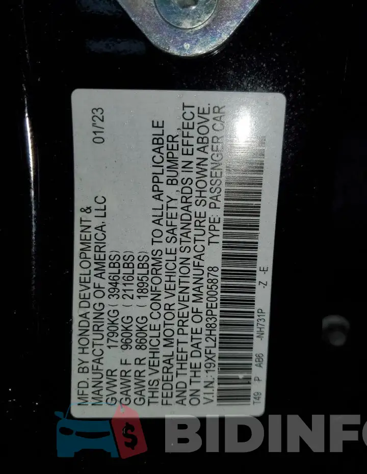 19XFL2H83PE005878 Photo# 12