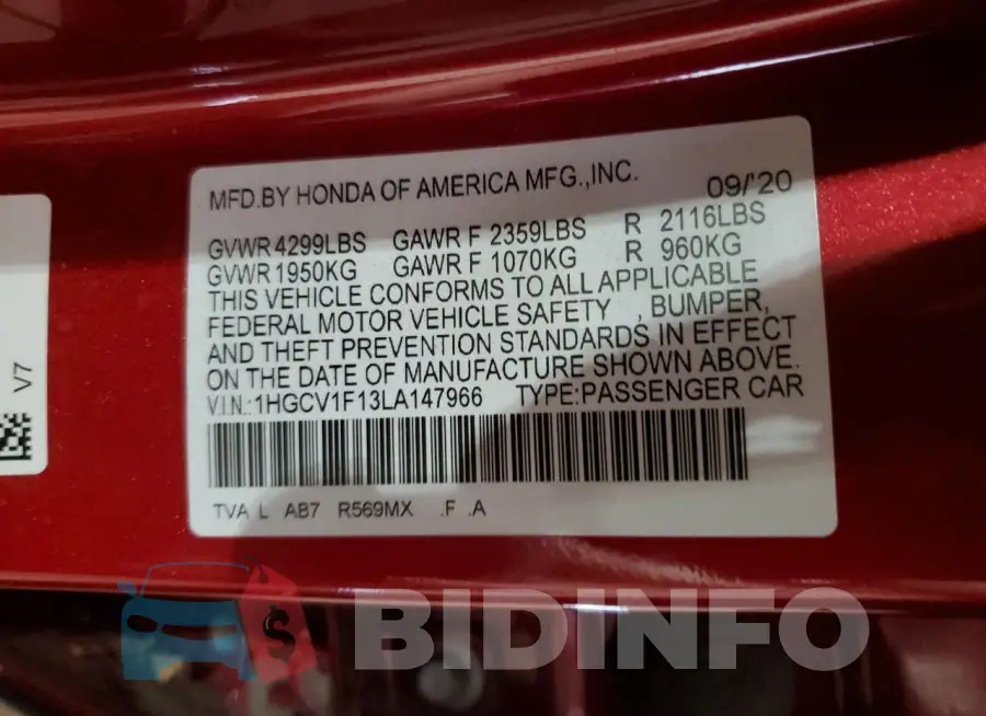 1HGCV1F13LA147966 Photo# 12
