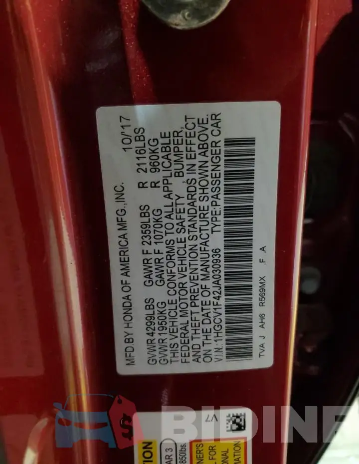1HGCV1F42JA030936 Photo# 13