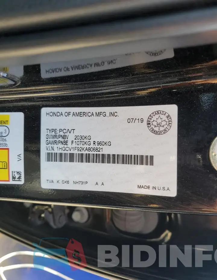1HGCV1F92KA806821 Photo# 12