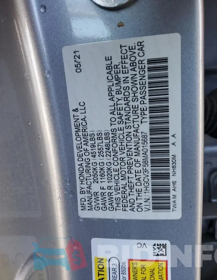 1HGCV3F58MA015687 Photo# 12