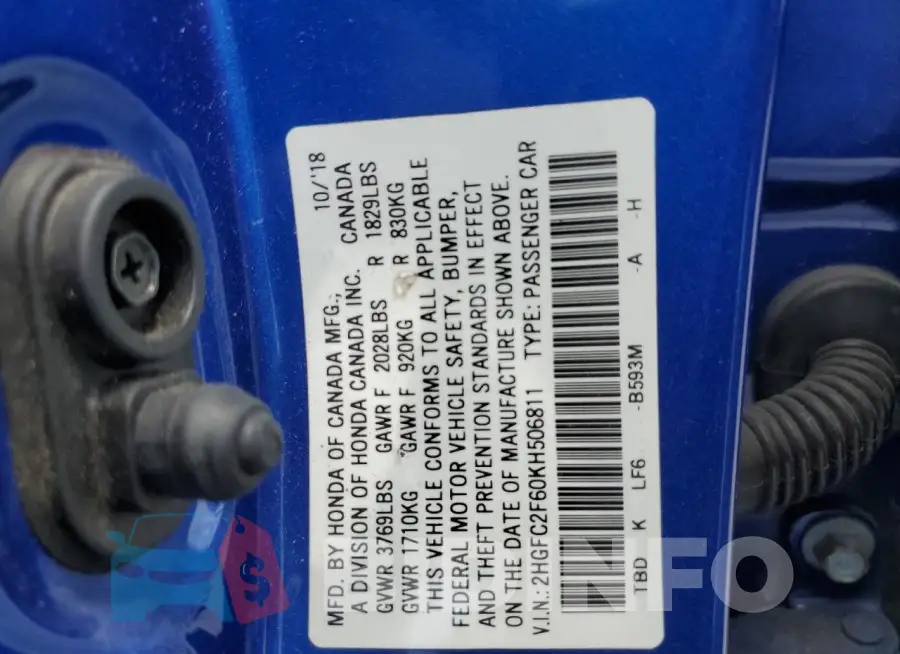 2HGFC2F60KH506811 Photo# 12
