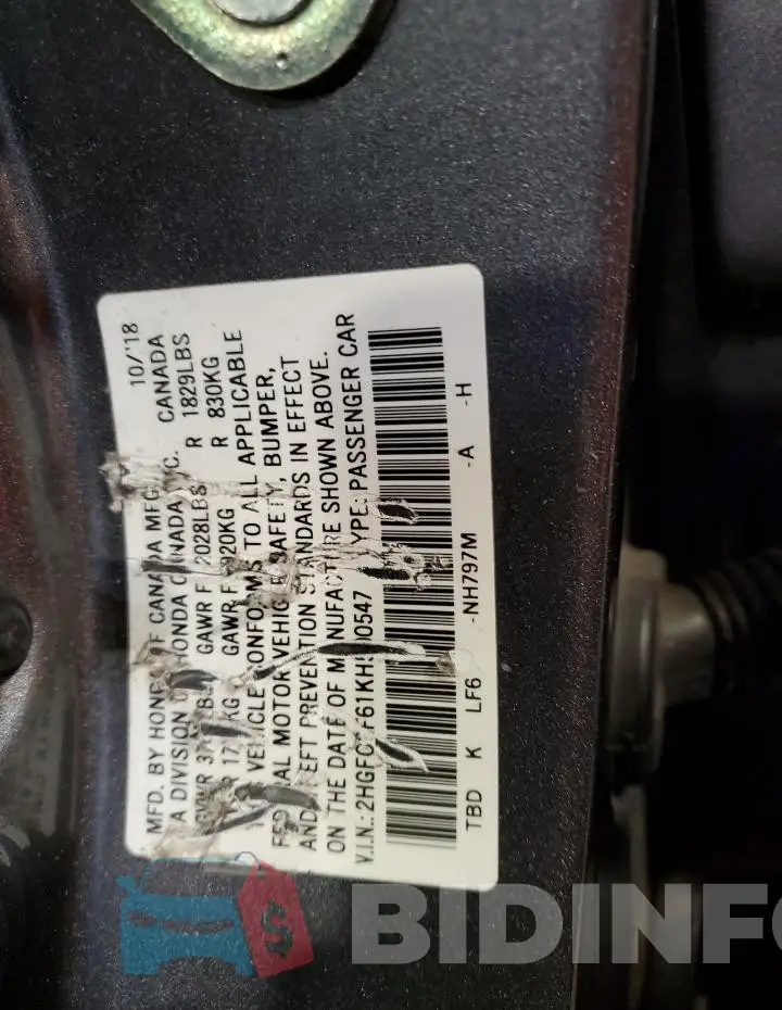 2HGFC2F61KH500547 Photo# 12