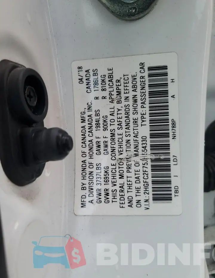 2HGFC2F75JH554330 Photo# 12