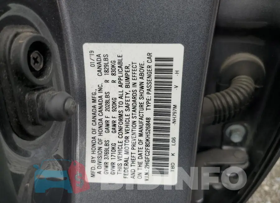2HGFC2F80KH526848 Photo# 12