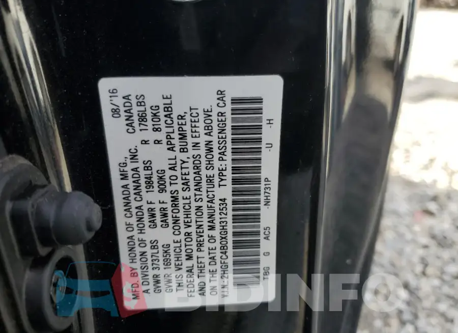 2HGFC4B0XGH312534 Photo# 12