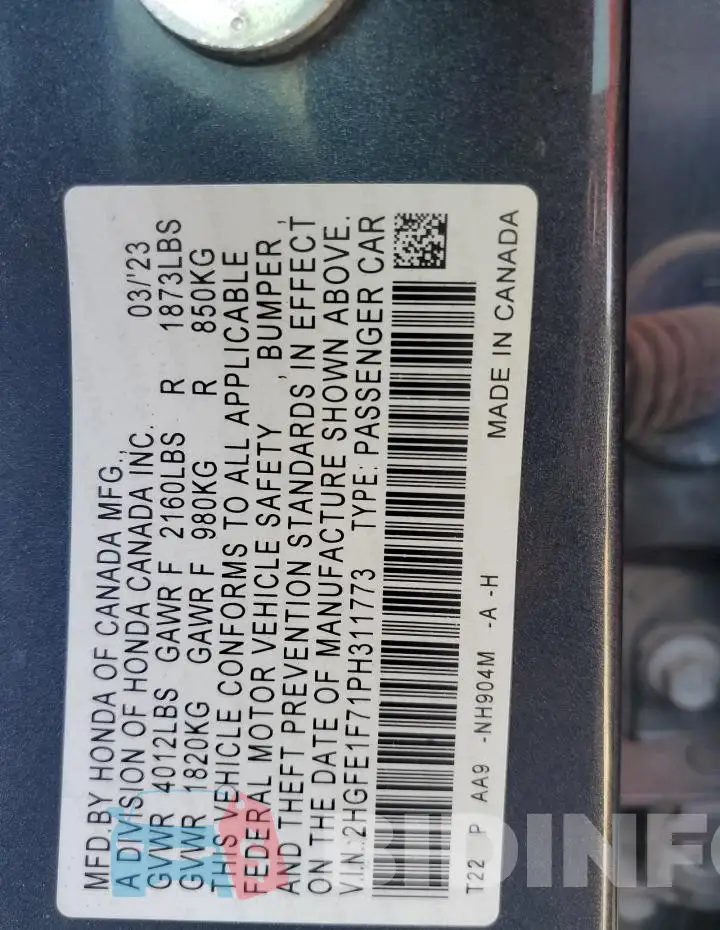 2HGFE1F71PH311773 Photo# 12