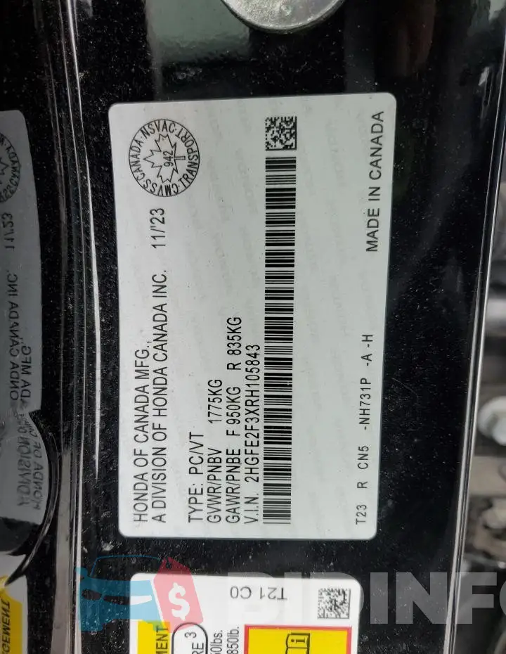 2HGFE2F3XRH105843 Photo# 12